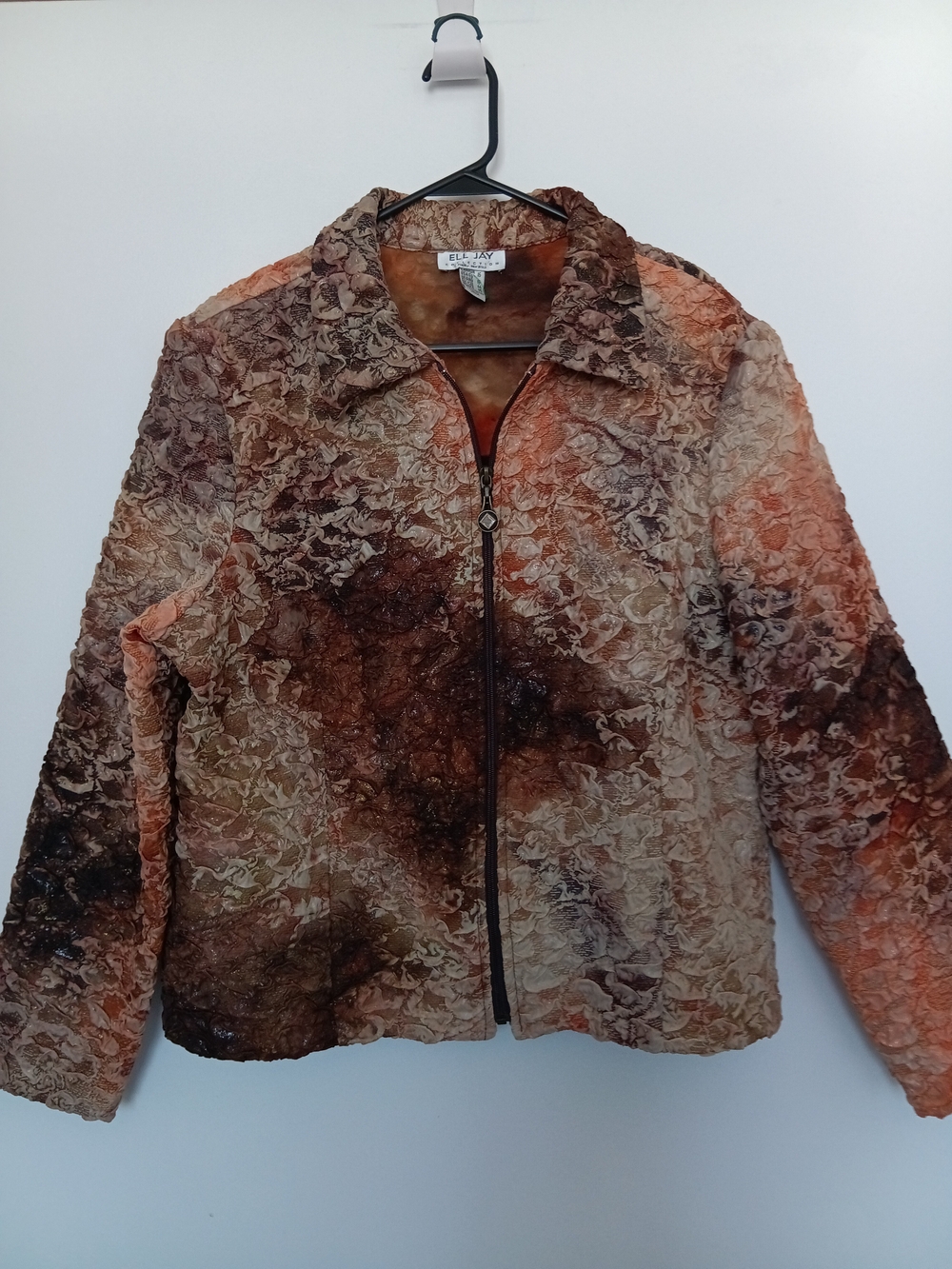 Textured Zip-Front Brown Multi Jean Jacket